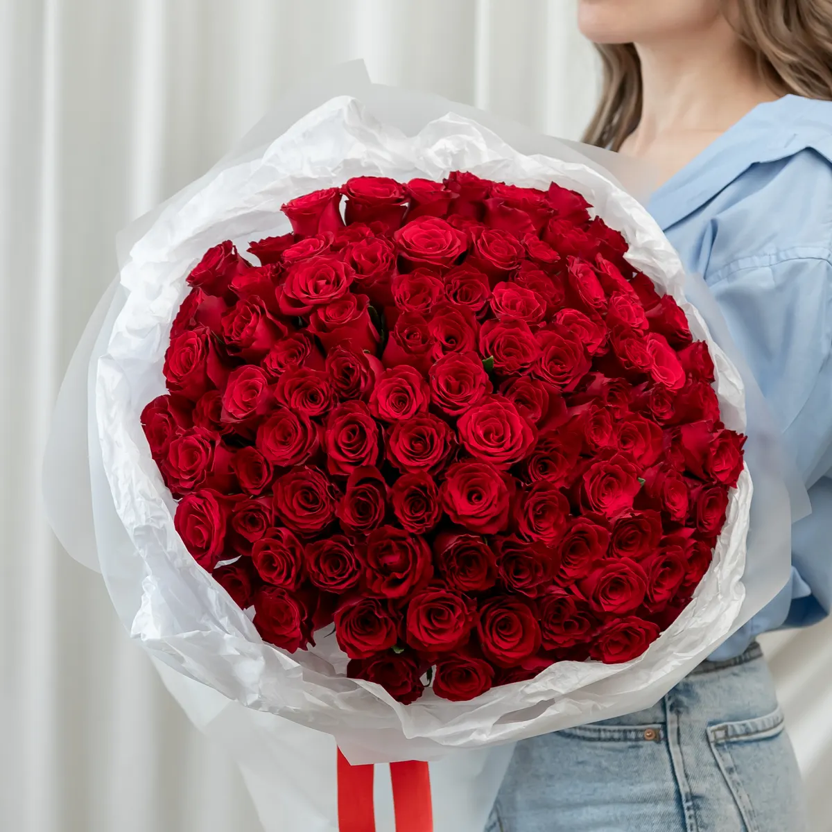 Роза красная 40 см Кения 101 шт, ракурс 1 из 7